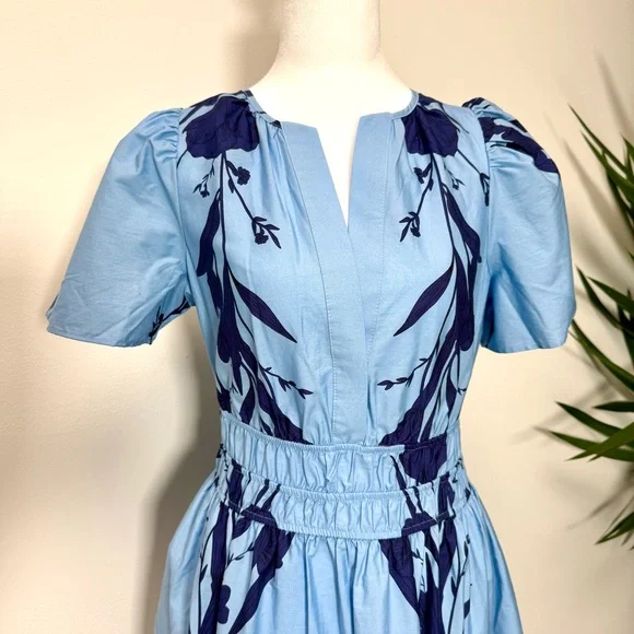 Anthropologie Somerset Blue Floral Tiered Maxi Dress NWT XS Boho Viral Spring - Picture 8 of 12
